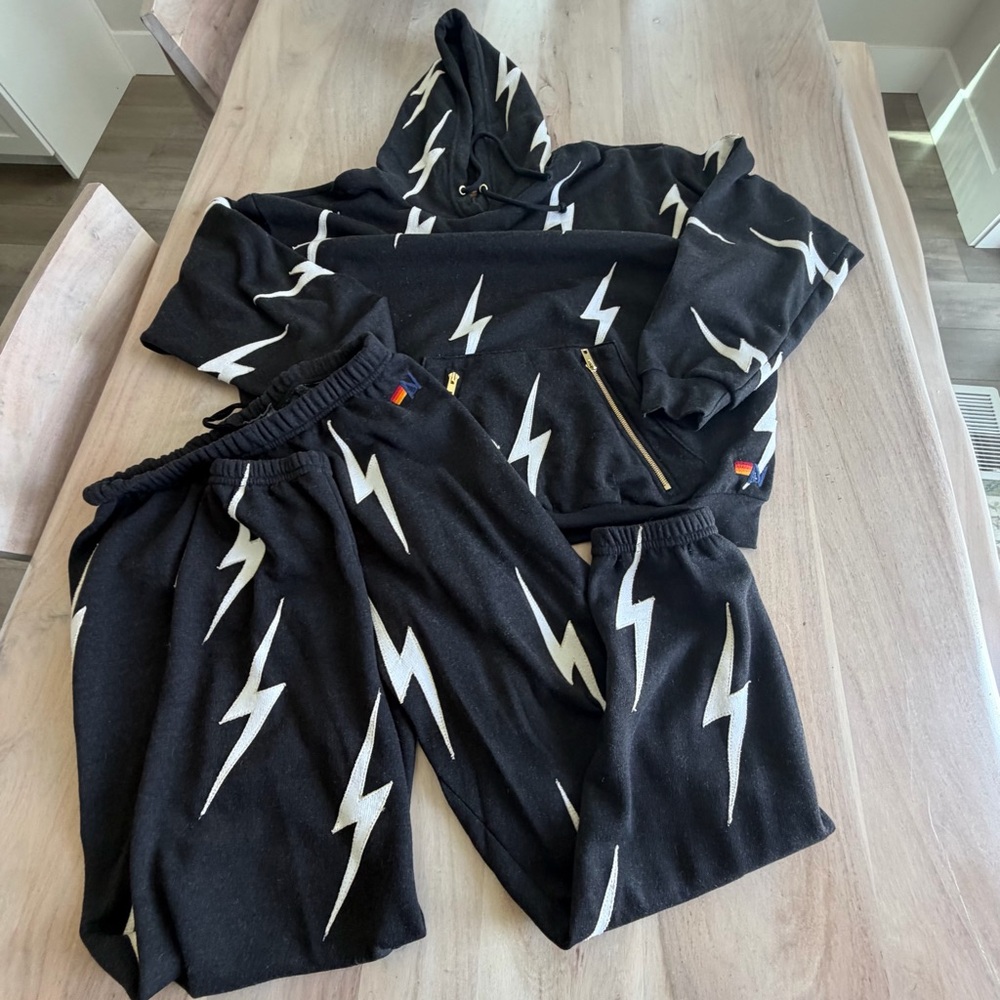 Aviator Nation Bolt Stitch Repeat Sold Out RARE Sweat Outfit Sz Med Charcoal